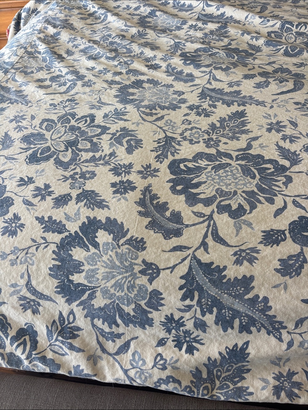 Pottery Barb Linen blend blue and cream floral print duvet queen/full - Picture 3 of 5